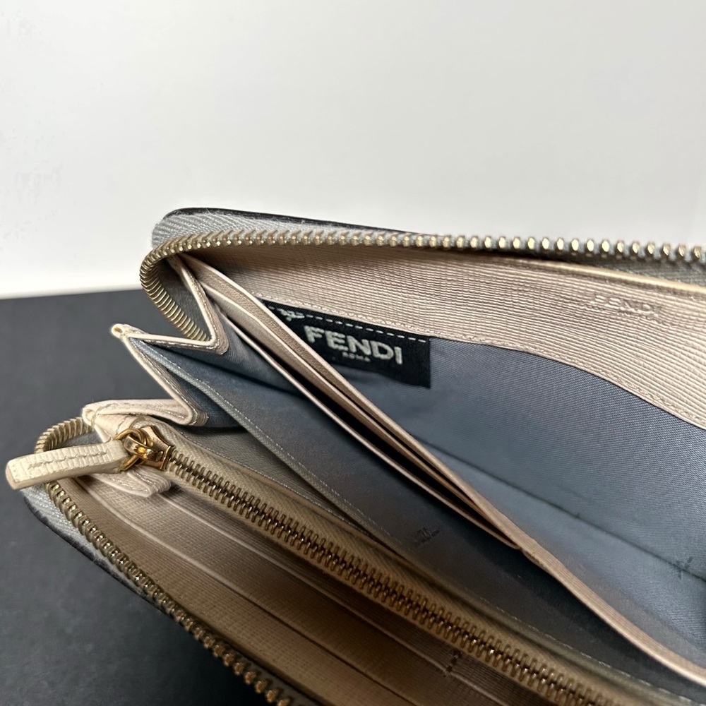 Fendi Monster Eyes Cont. Zip Around Leather Wallet Full Inclusion Pink/Gray/Stud - Picture 12 of 16